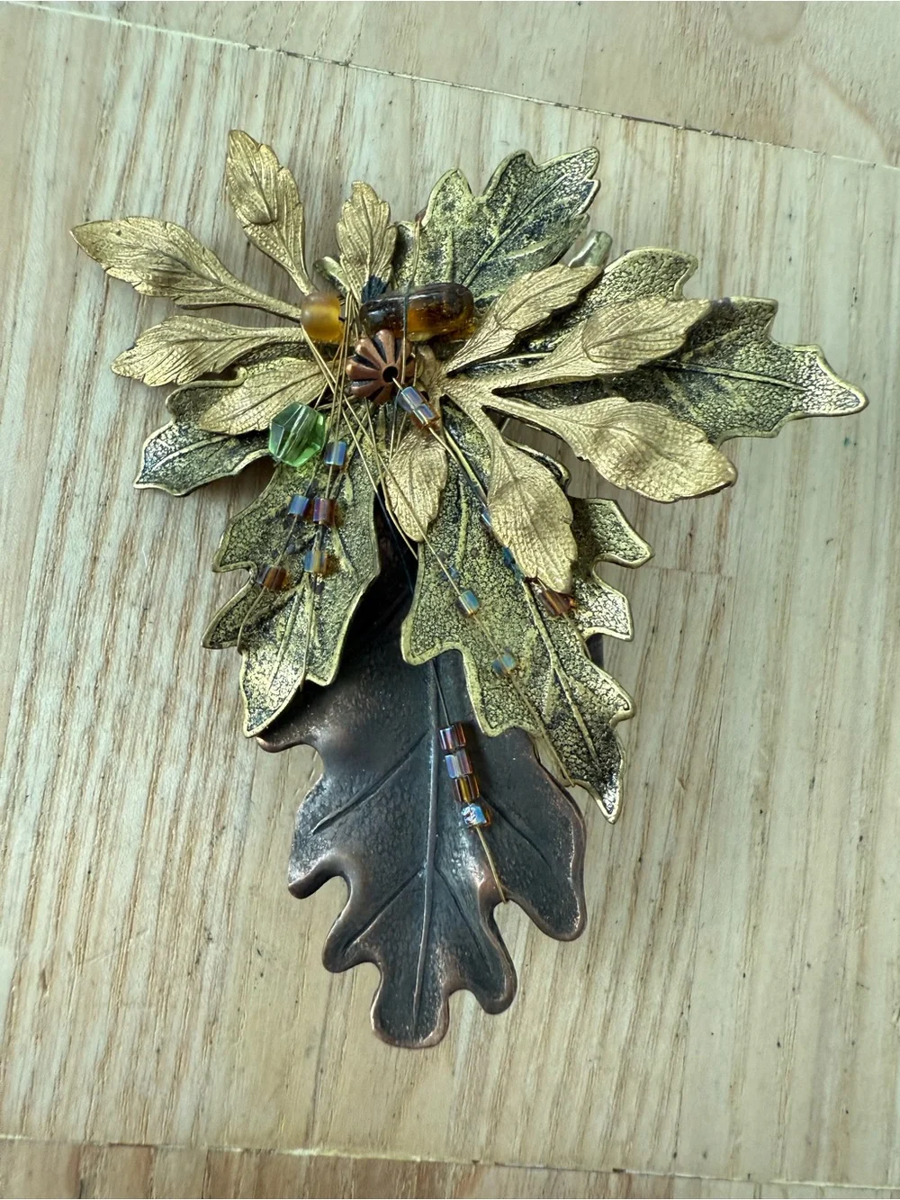 Vintage Cara Stimmel Ltd Copper tone leaf brooch pin